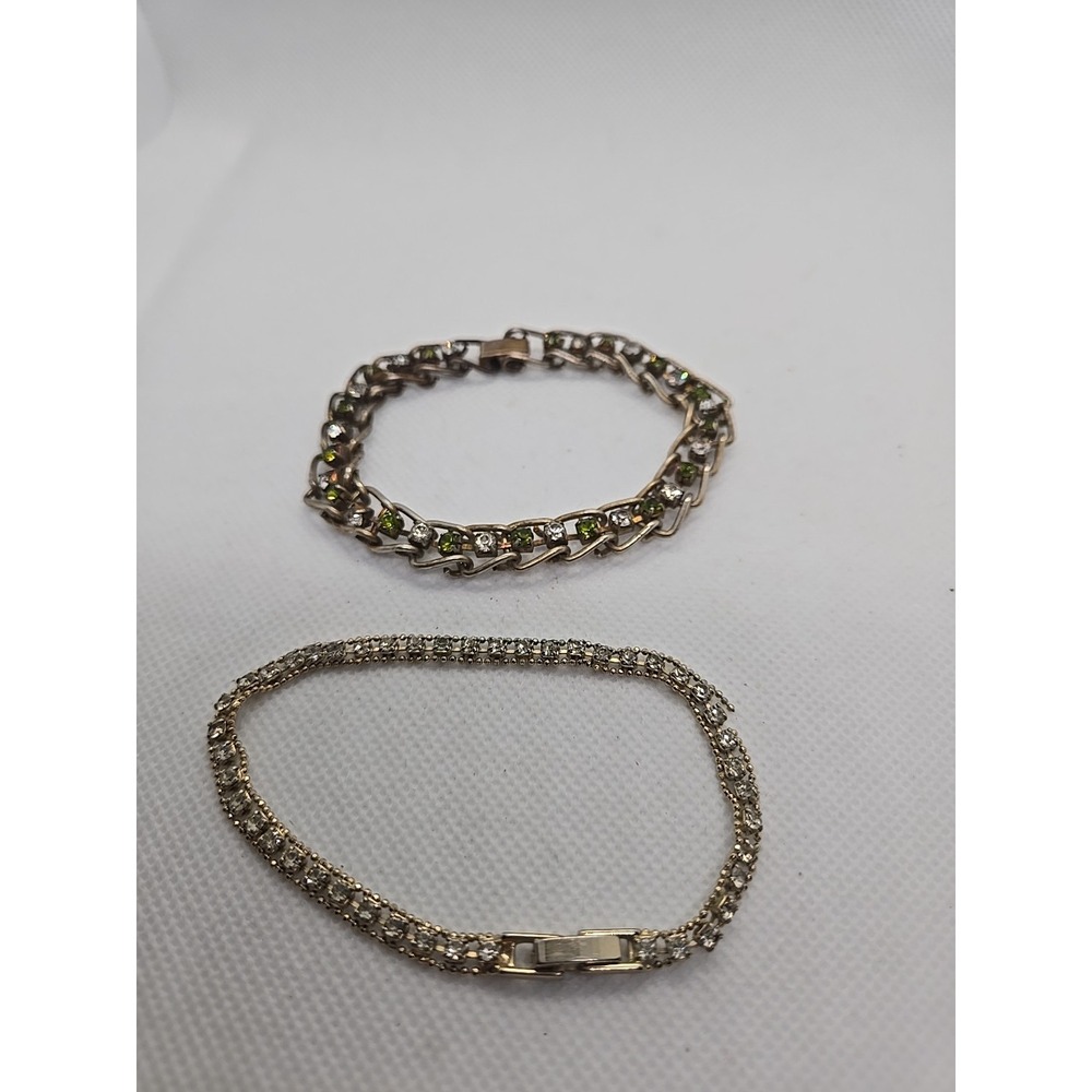 Vintage Rhinestone Tennis Bracelet Gold Tone & Silver Tone Retro Lot of‎ 2